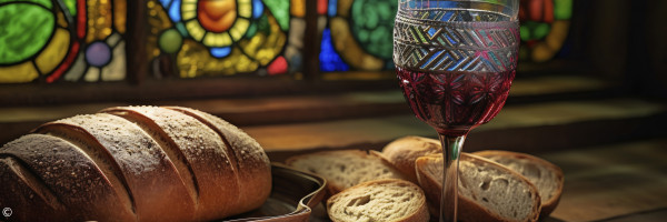 Brot und Wein vor dem Kirchenfenster
